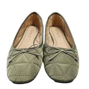Esprit Navya Quilted Ballet Flats Womens 8M Green Decorative Bow Detail Slip On